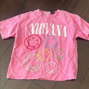 Zara Pink Nirvana Tee with Colorful Smiley Graphics